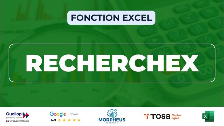 Présentation visuelle de la fonction RECHERCHEX dans Excel adaptée à Google Sheets