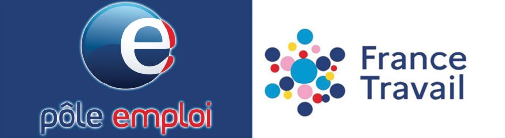 Nouveau logo de France Travail aux côtés de l'ancien logo Pôle emploi