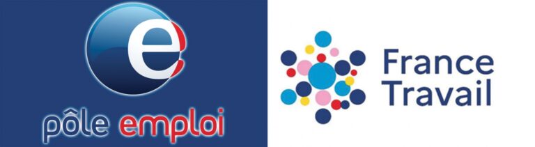 Nouveau logo de France Travail aux côtés de l'ancien logo Pôle emploi